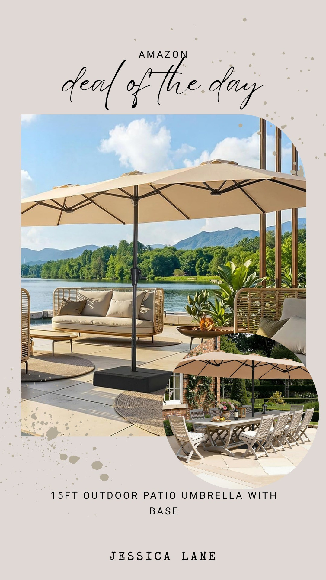 If you have a big patio table or outdoor lounge area, you need this massive 15ft umbrella. It covers so much space and actually stays put thanks to the heavy-duty base.#patiofurniture #outdoorliving #backyarddeals #patioumbrella

#LTKSeasonal #LTKHome #LTKSaleAlert