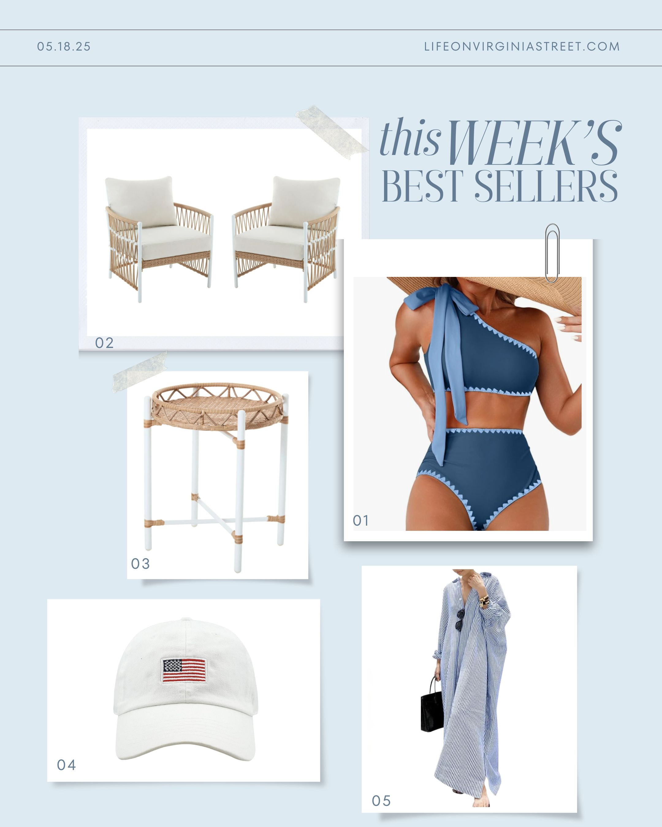 This week's bestsellers include a chic and affordable bikini, our favorite new outdoor furniture, an American flag hat, and a breezy striped swimsuit coverup! They're all perfect for Memorial Day weekend! #ltkswim #ltkhome #ltkfindsunder50 #ltkfindsunder100 #ltkstyletip #ltkseasonal #ltksalealert #ltkover40 #ltktravel #ltkmidsize 

 

#LTKHome #LTKFindsUnder50 #LTKSwim