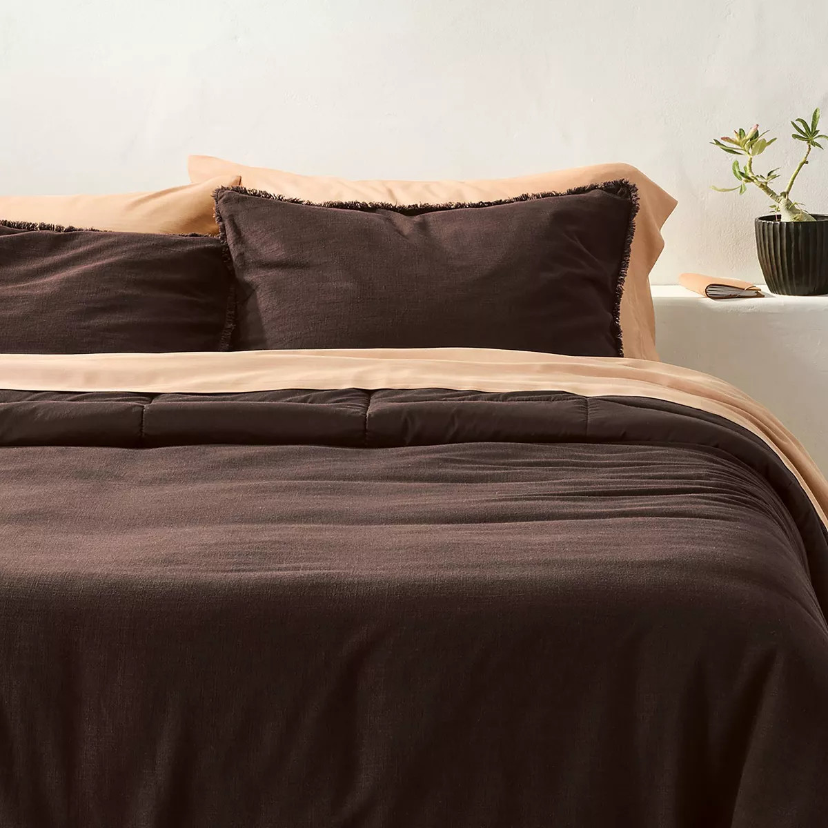 Full/Queen Heavyweight Linen Blend Comforter and Sham Set Light Adobe Clay - Casaluna™ | Target