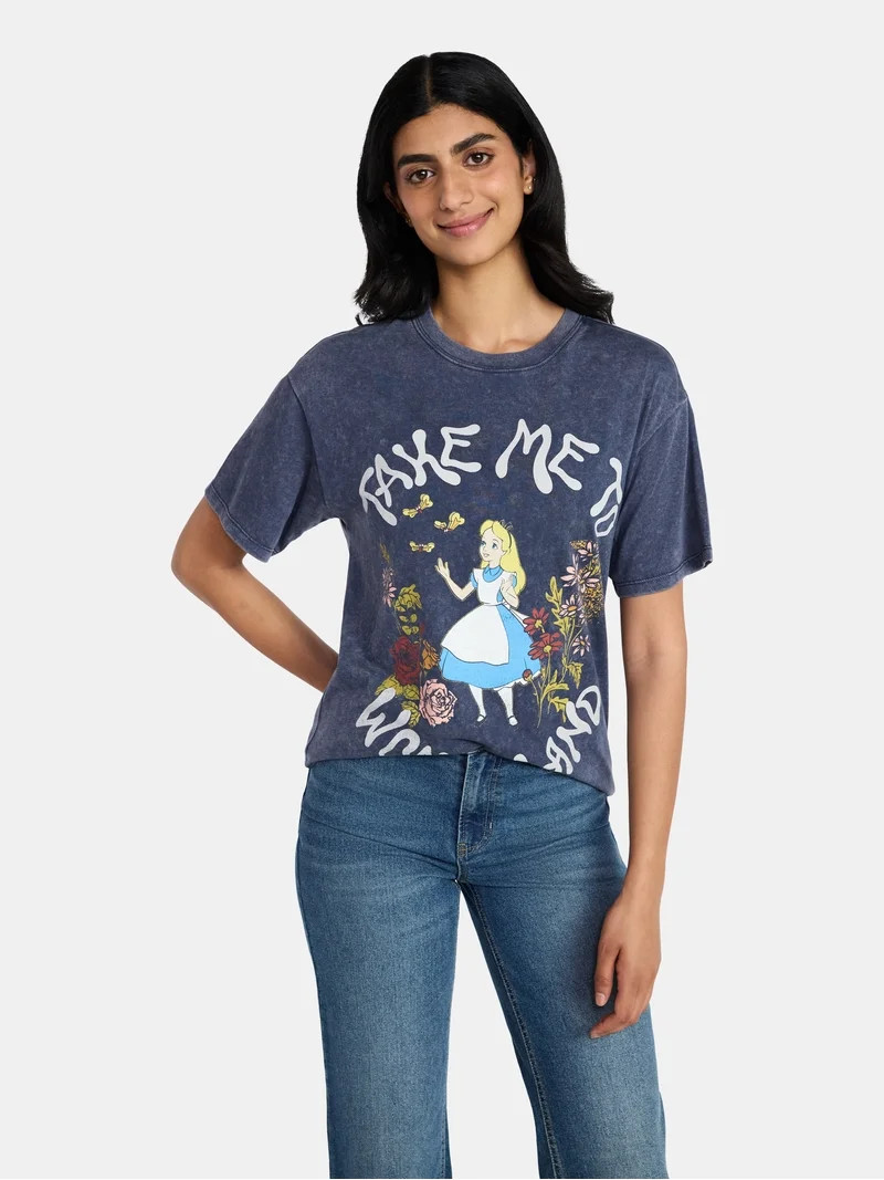 Alice in Wonderland Women's Washed Graphic Tee with Short Sleeves, Sizes XXS-XXL | Walmart (US)