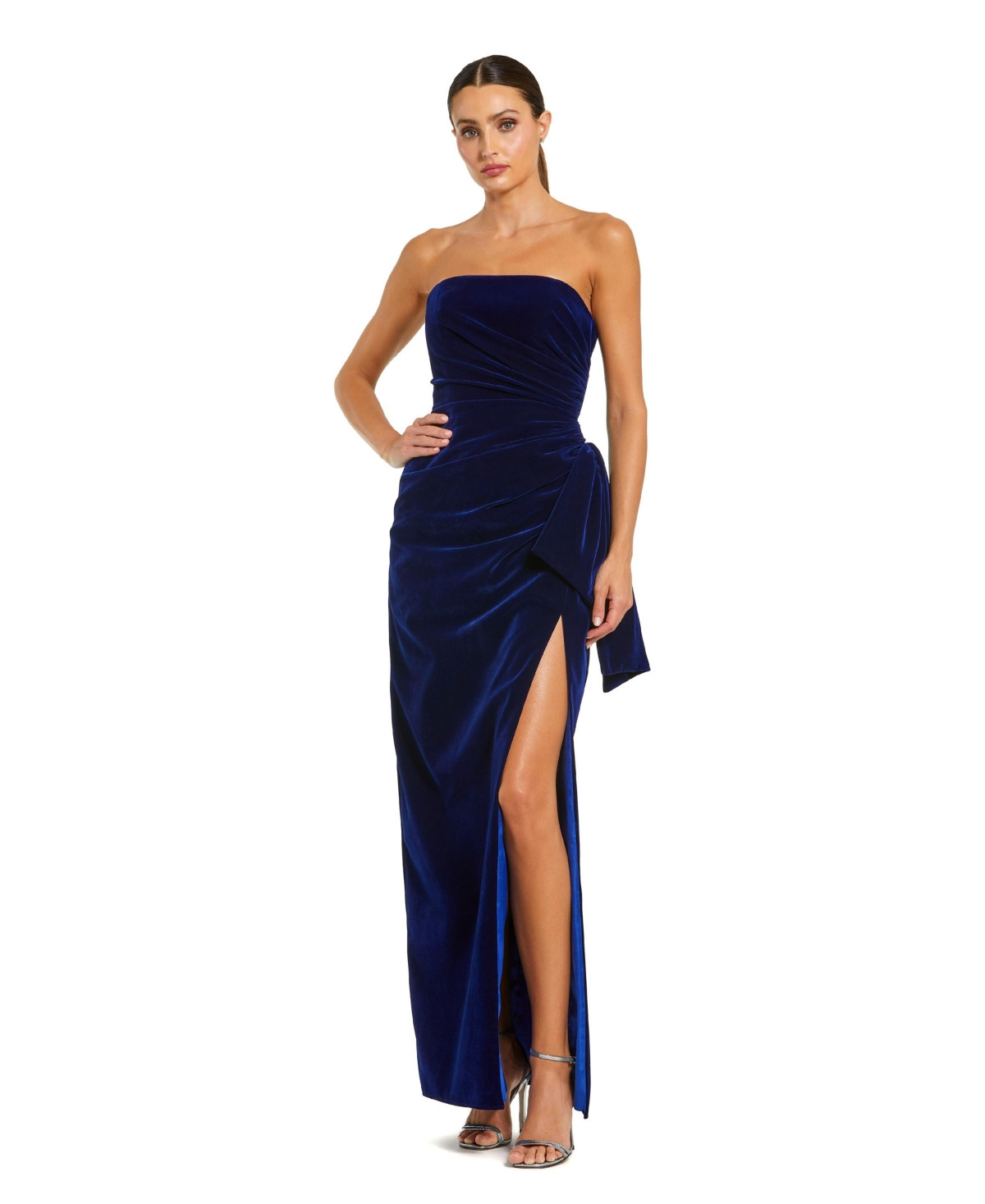 Mac Duggal Women's Strapless High Slit Draped Velvet Gown - Cobalt | Macy's