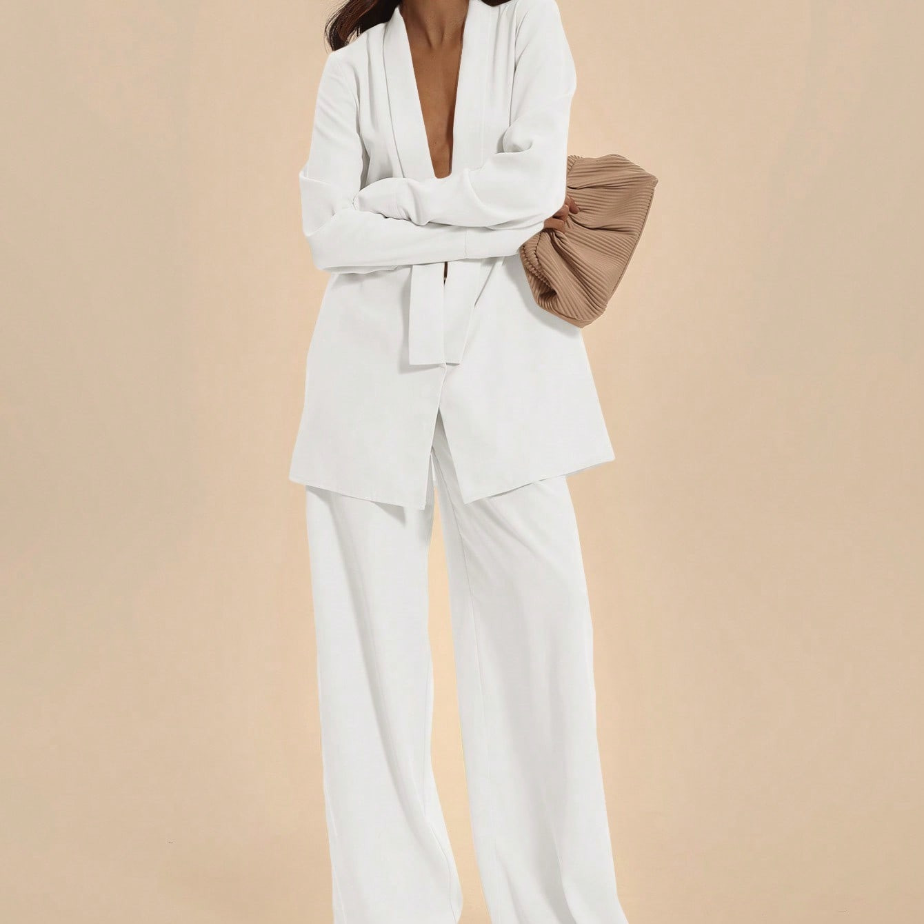 MUSERA Mid Rise Tailored Long Wide Leg Trousers Only Summer Sexy Elegant Prom Vacation Occasion Office Work Valentines Day Holiday | SHEIN