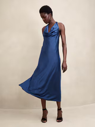 Satin Halter-Neck Midi Dress | Banana Republic Factory