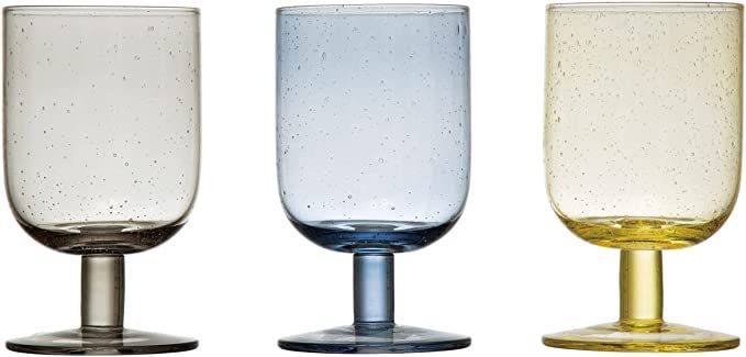 Creative Co-Op Stemmed Bubble, 3 Colors Wine Glass Set, 3" L x 3" W x 5" H, Multicolor | Amazon (US)