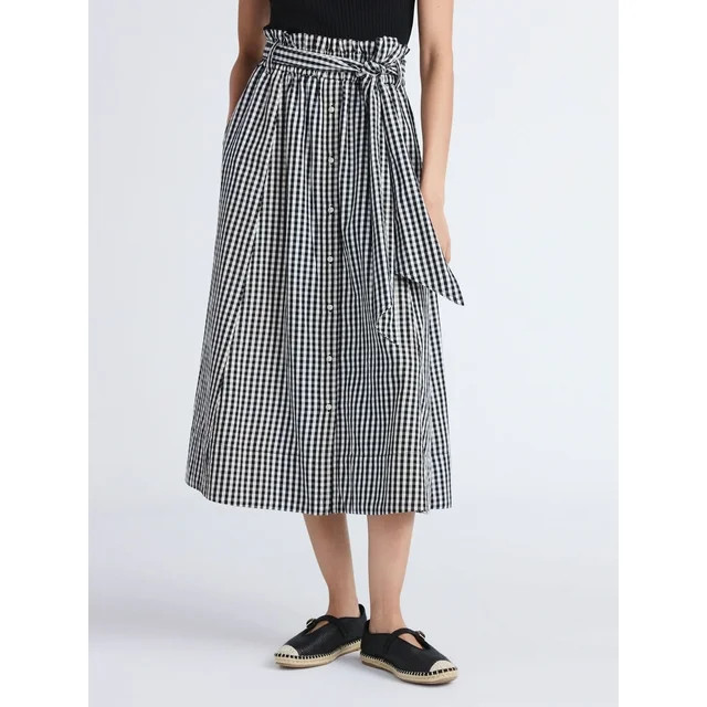 Free Assembly Women's and Women's Plus Cotton Button Front Midi Skirt with Paperbag Waist, Sizes ... | Walmart (US)