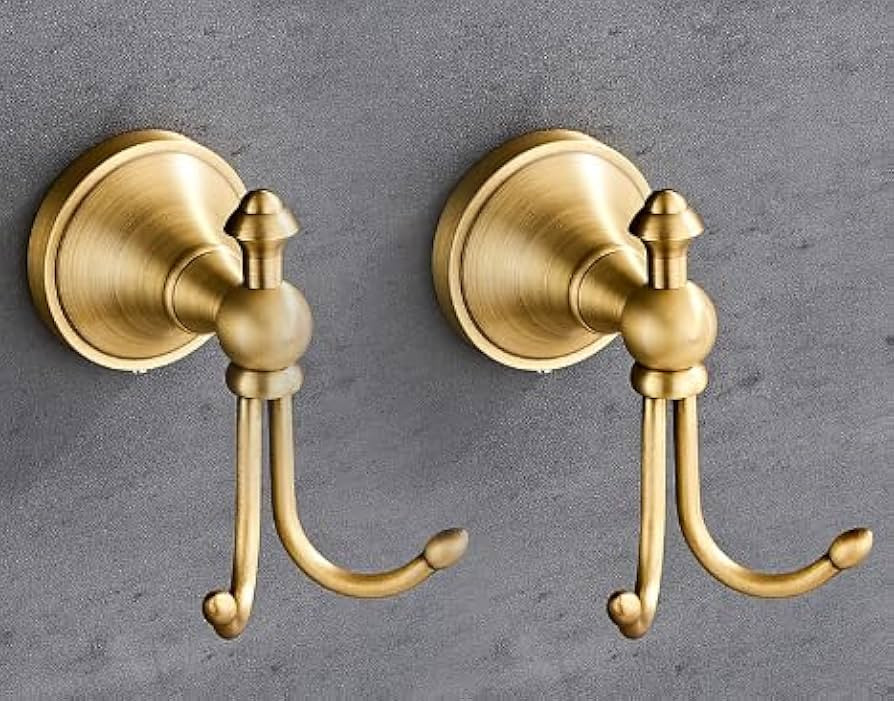 2 Pack Vintage Antique Brass Hooks Wall,Antique Brass Horn Shape Curved Towel Hooks,Vintage Cloth... | Amazon (US)