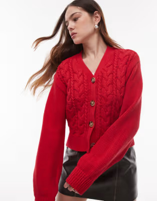 Topshop - Gilet en maille de coton épaisse et torsadée - Rouge | ASOS (Global)