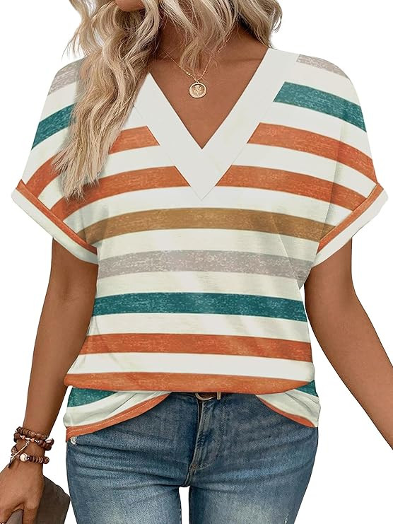 WIHOLL Womens Summer Tops Short Dolman Sleeve Shirts 2026 Fashion V Neck Outfits Clothes | Amazon (US)