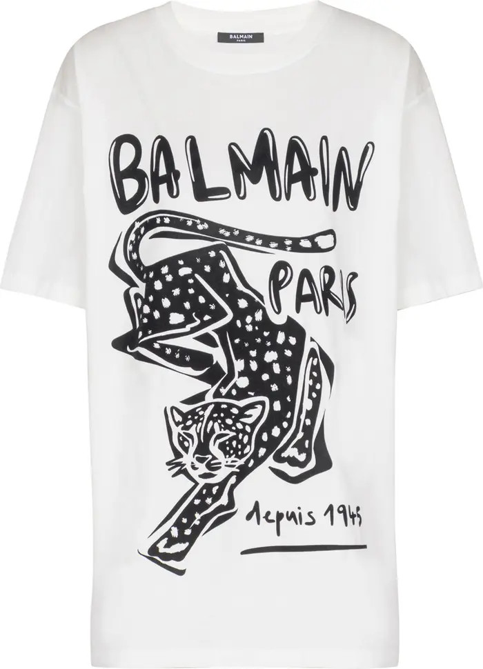 Balmain Short-sleeved T-shirt with leopard print | Nordstrom | Nordstrom
