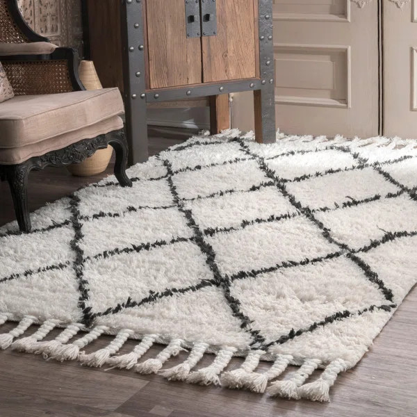 Twinar Handmade Hand-Knotted Wool Off White/Dark Gray Rug | Wayfair North America