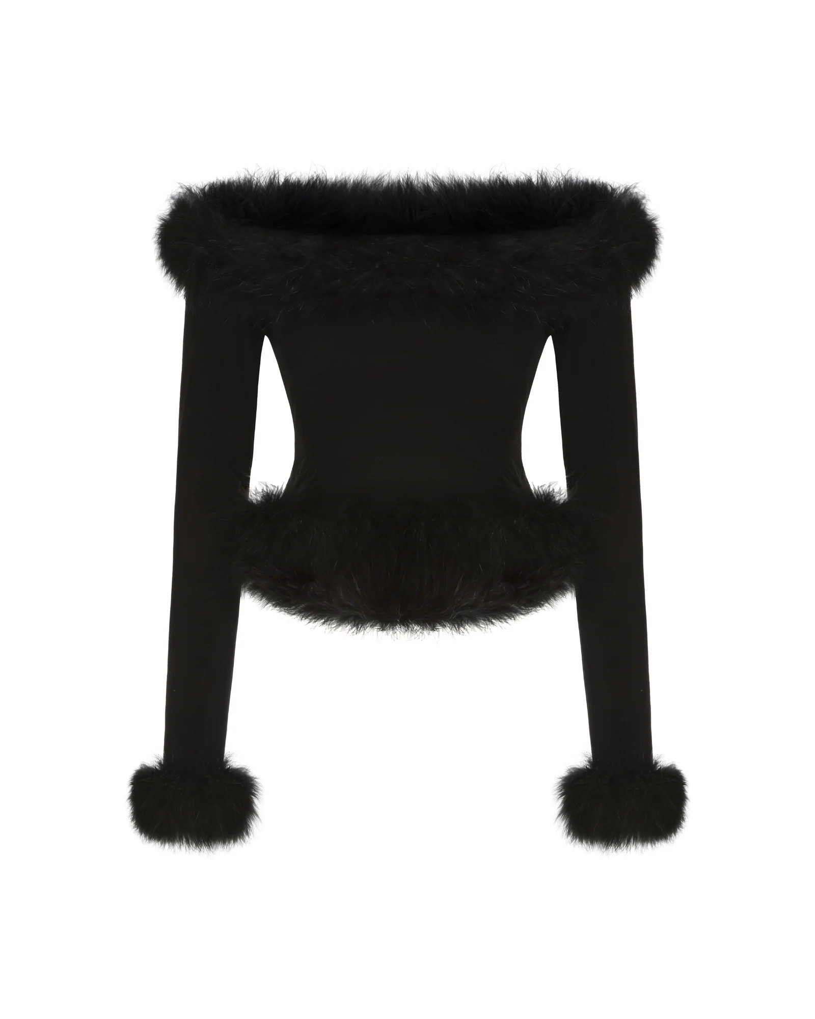 Viola Feather Top (Black) | Elegant Furry Knit Off-Shoulder Top | Nana Jacqueline