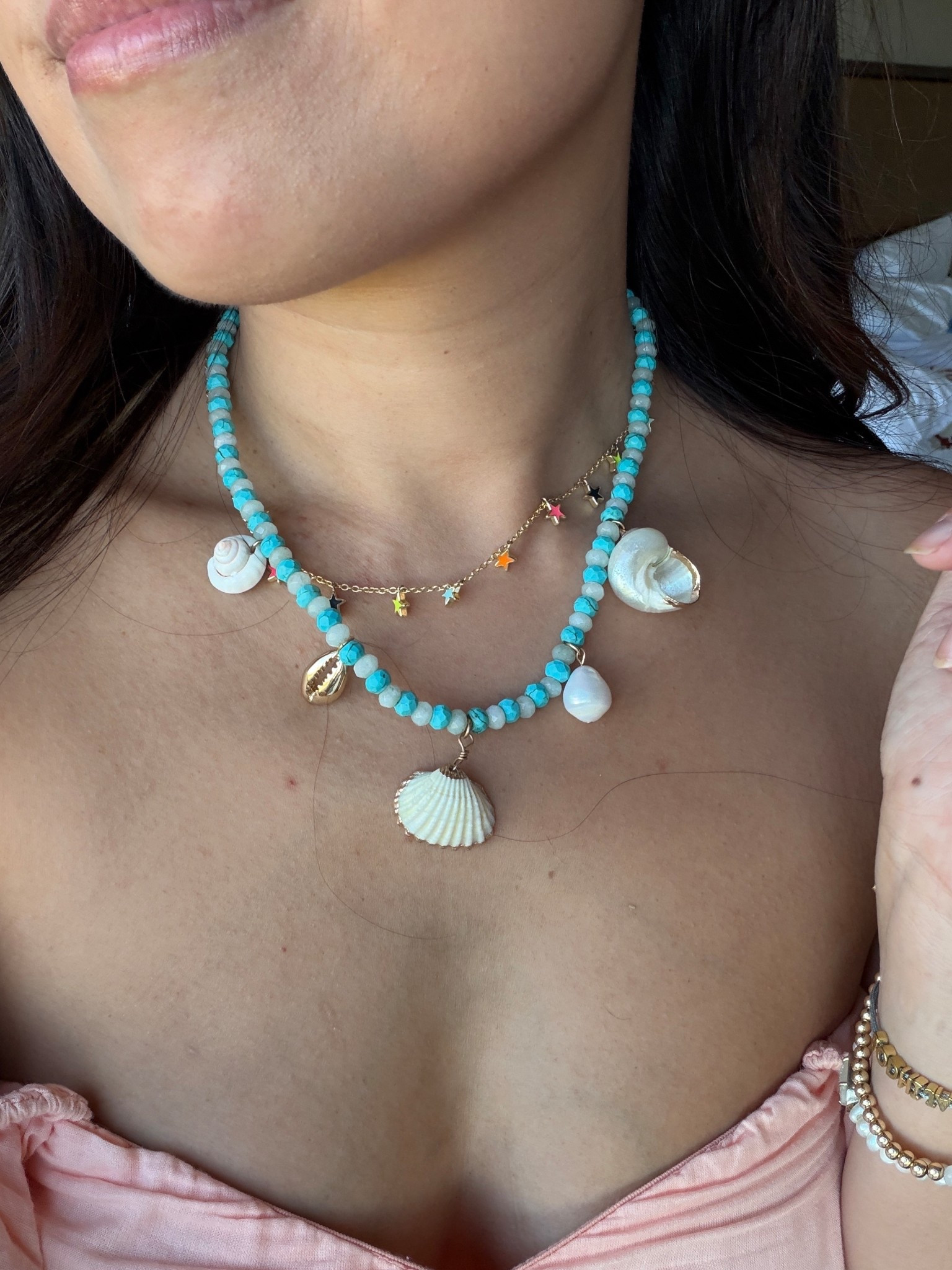 Shell bauble bar necklace 