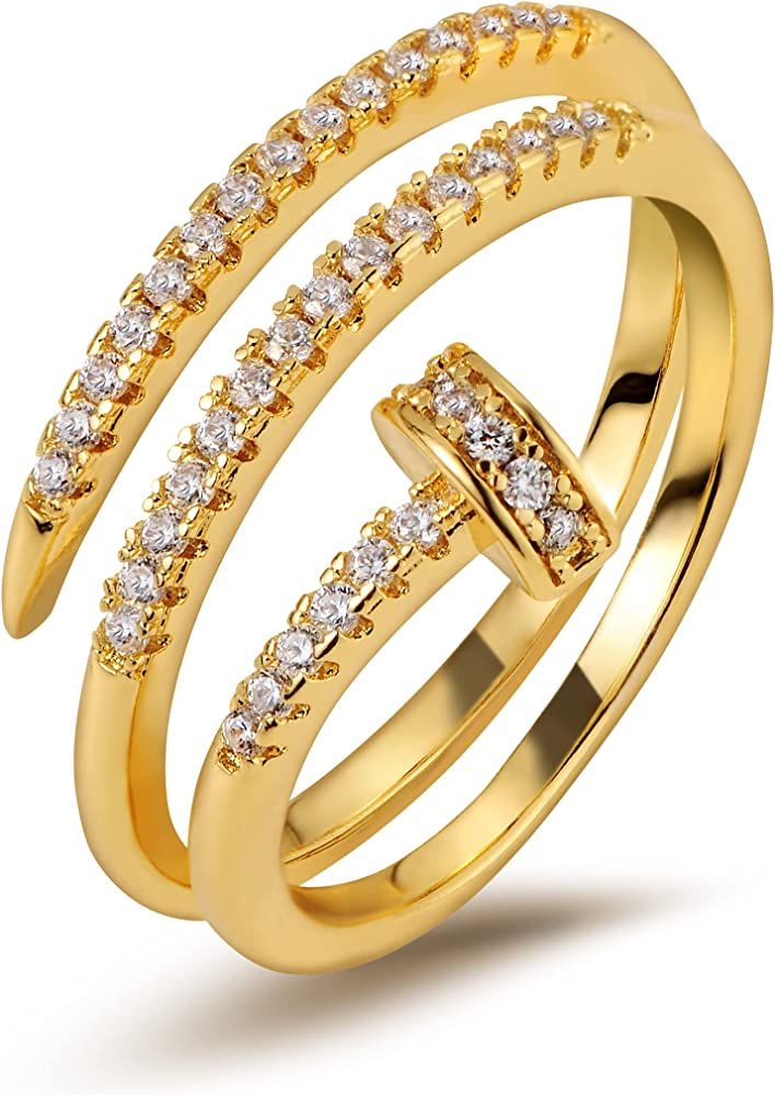 YeGieonr 18K Gold Plated Rings for Women with Coil Design,Sparky Cubic Zirconia Wrap Gold Ring, Dain | Amazon (US)