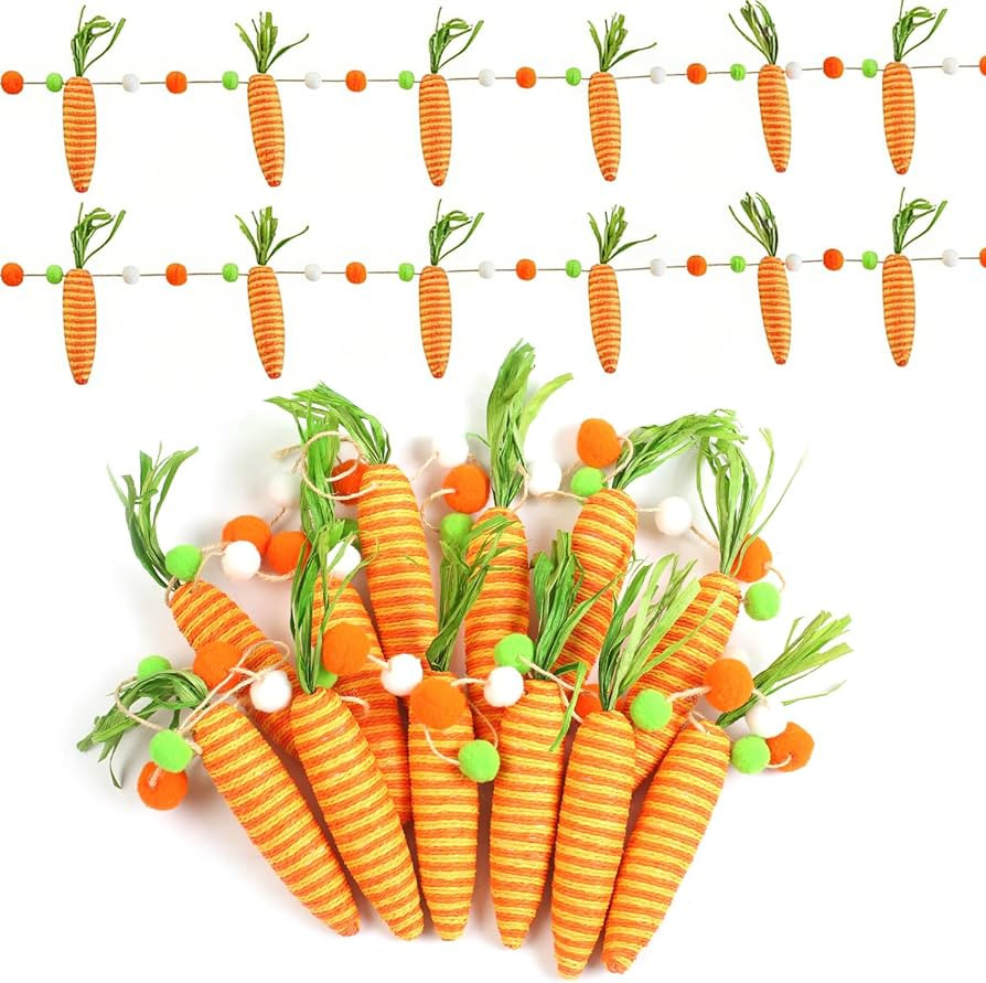 9FT Easter Garland Decorations,12 Pcs Carrot Garland Ornament with Felt Balls, Hanging Artificial... | Amazon (US)