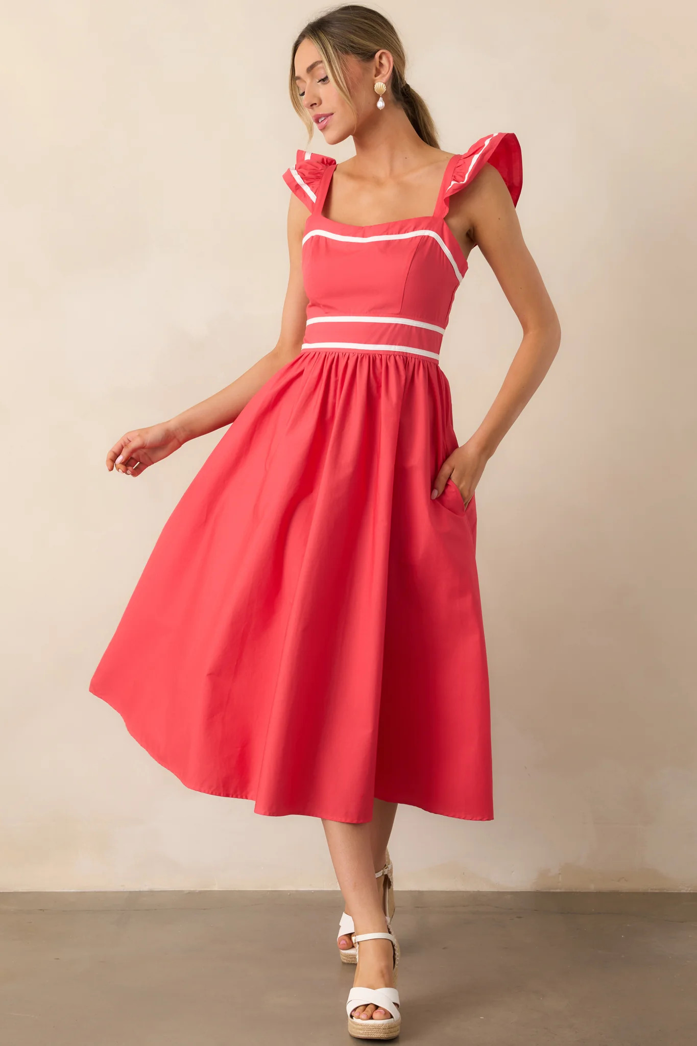 Exploring New Cities Tomato Red Cotton Midi Dress | Red Dress