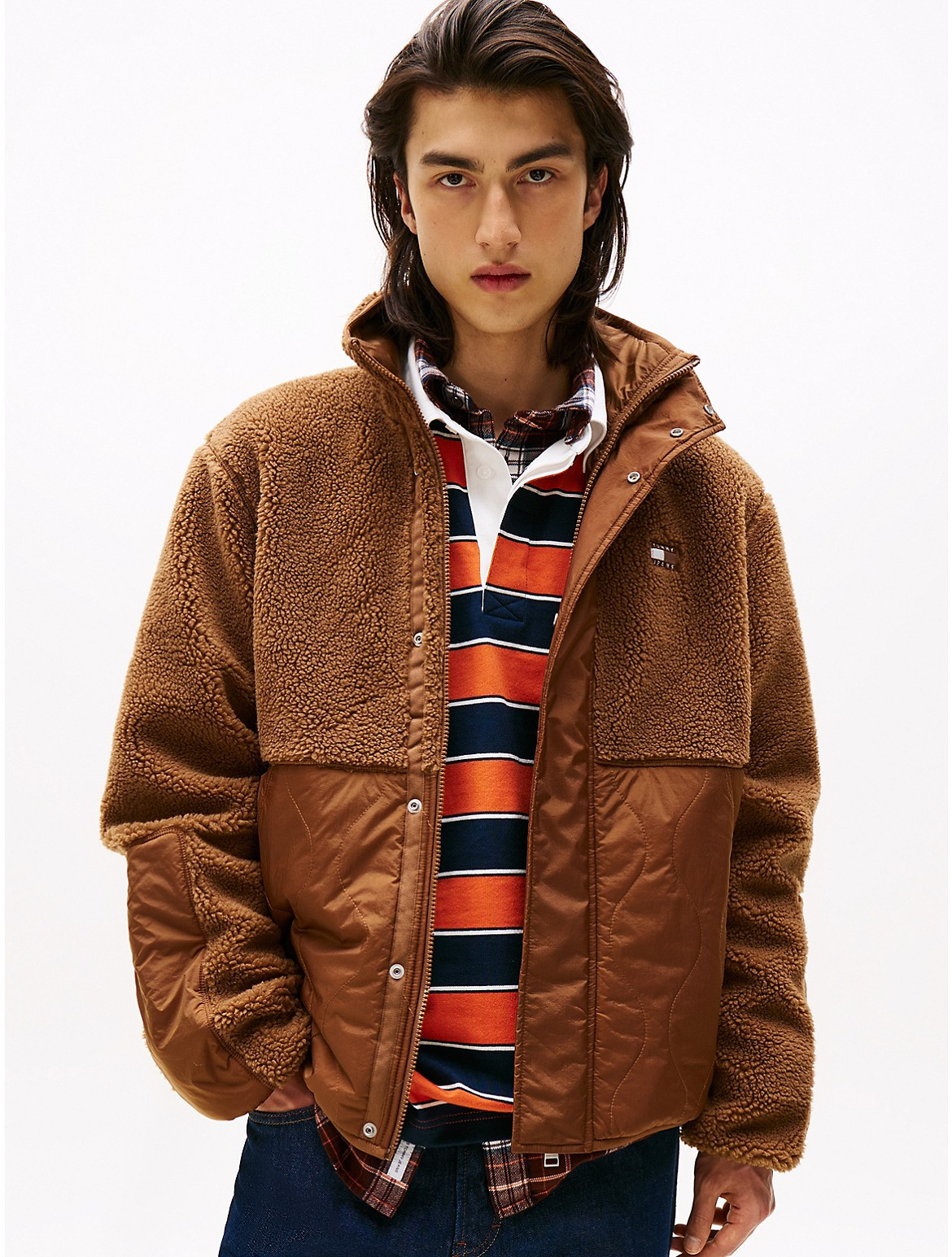 Tommy Hilfiger Men's Tommy Jeans Mixed Media Teddy Jacket - Brown - S | Tommy Hilfiger (US)