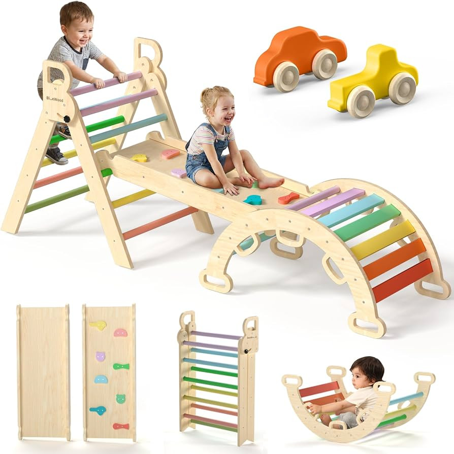 BlueWood Pikler Triangle Set with Safe Handle, Climbing Toys for 1-3 Year     Foldable 7-in-1 Mon... | Amazon (US)