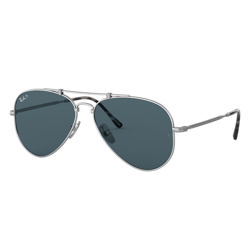 Ray-Ban Aviator Titanium Matte Silver, Polarized Blue Lenses - RB8125M | Ray-Ban (US)