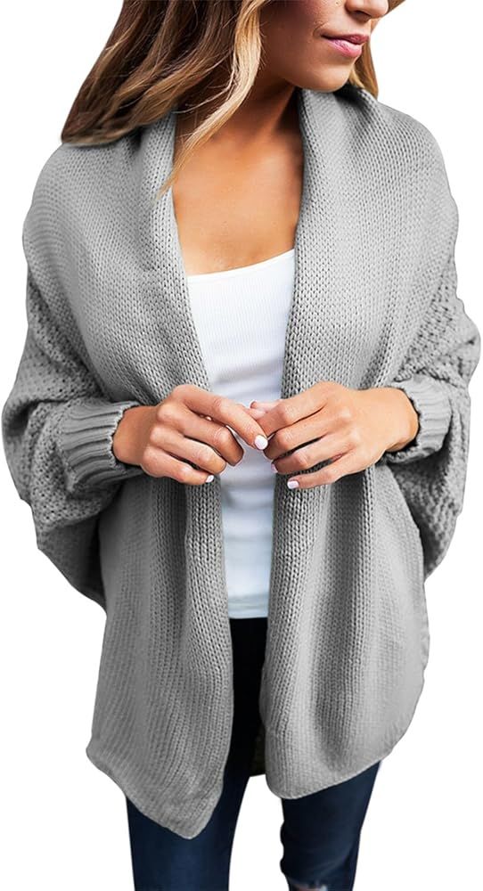 Women Open Front Long Sleeve Chunky Knit Cardigan Sweaters Loose Outwear Coat S-XXL | Amazon (US)