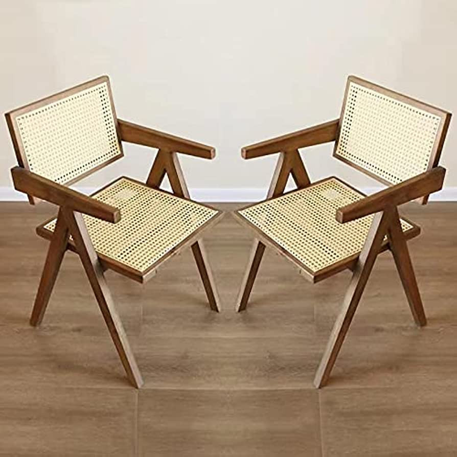 qazplm Set of 2 Retro Rattan Dining Chair Ash Wood Frames Handmade Rattan Back Chair，for Home L... | Amazon (US)