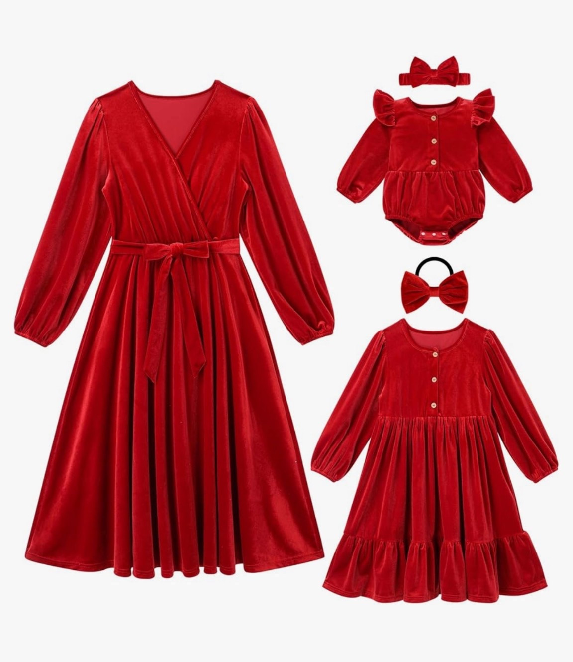 Mommy & Me Christmas Dresses 🎄✨ Cozy velvet ruffle design with long sleeves and V-neck — perfect for holiday parties, photoshoots, and festive family looks. Available in red, green, and burgundy for the cutest matching moment this season! ♥️💚 

#LTKStyleTip #LTKSeasonal #LTKHoliday