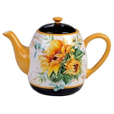 40oz Earthenware Sunflower Fields Teapot - Certified International | Target