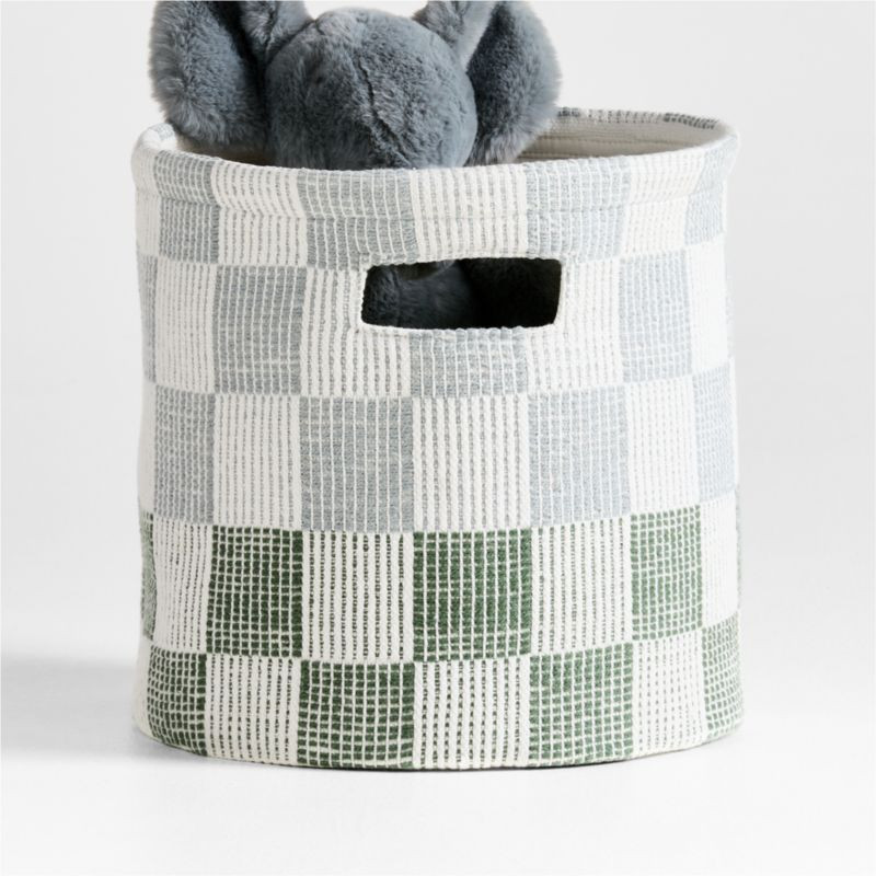 Hopscotch Mist Blue and Pine Green Checkerboard Shelf Storage Bin | Crate & Kids | Crate & Barrel