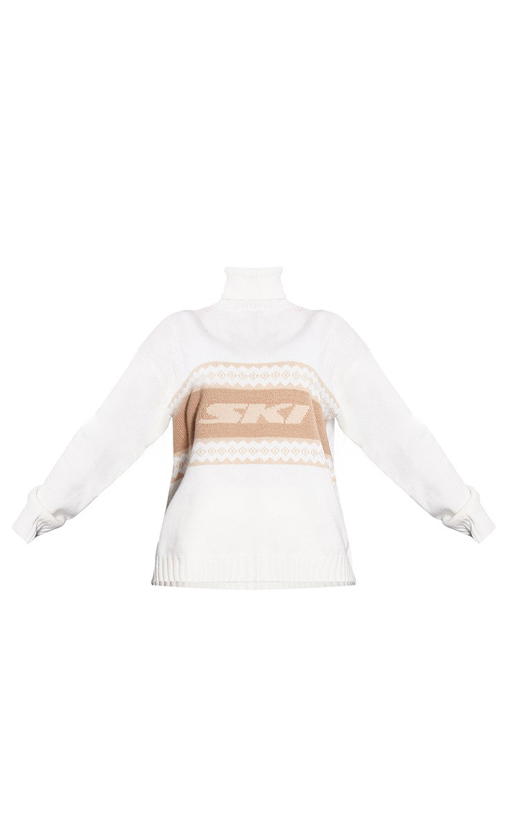 PRETTYLITTLETHING Mocha Fairisle Apres Ski Oversized Sweater | PrettyLittleThing US