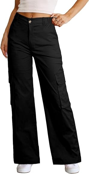 EVALESS Cargo Pants Women Casual Loose High Waisted Straight Leg Baggy Pants Trousers with Pocket... | Amazon (CA)