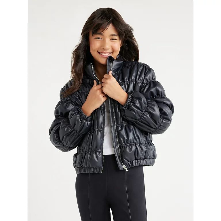 Scoop Girls Faux Leather Ruched Puffer Jacket, Sizes 4-18 | Walmart (US)