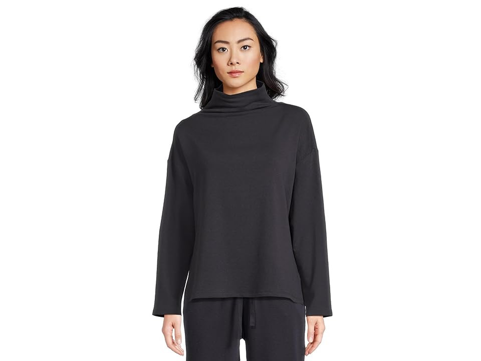 Eileen Fisher Petite Cozy Brushed Terry Hug Funnel Neck Tunic Women's Clothing Ink : MD, Cotton/Lyocell/Tencel | Zappos