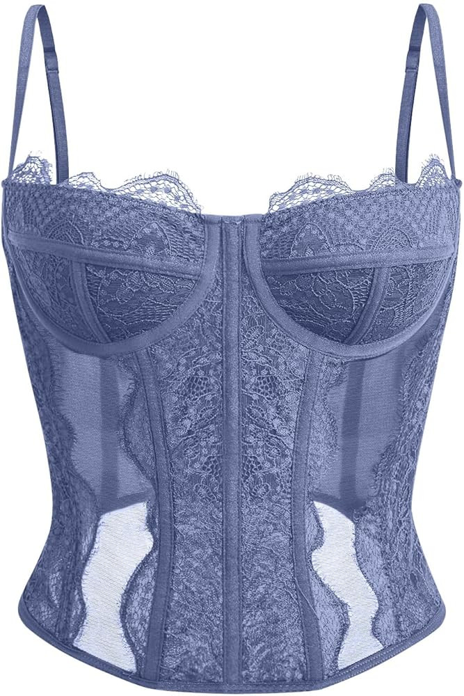 Dealmore Corset Tops For Women Going Out Lace Mesh Date Night Top Spaghetti Strap Party Club Top | Amazon (US)