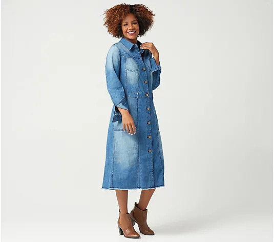 LOGO by Lori Goldstein Button Front Denim Duster | QVC