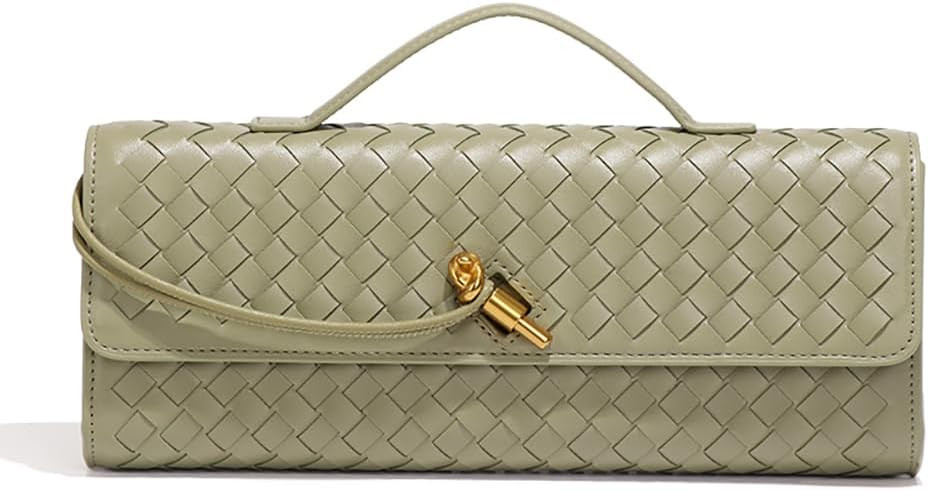 Women's Handmade Woven Evening Bag Leather Shoulder Clutch Handbag Fashion Crossbody Purse Light Grey | Amazon (US)