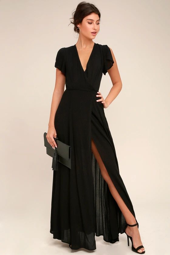 Heart of Marigold Black Wrap Maxi Dress | Lulus (US)