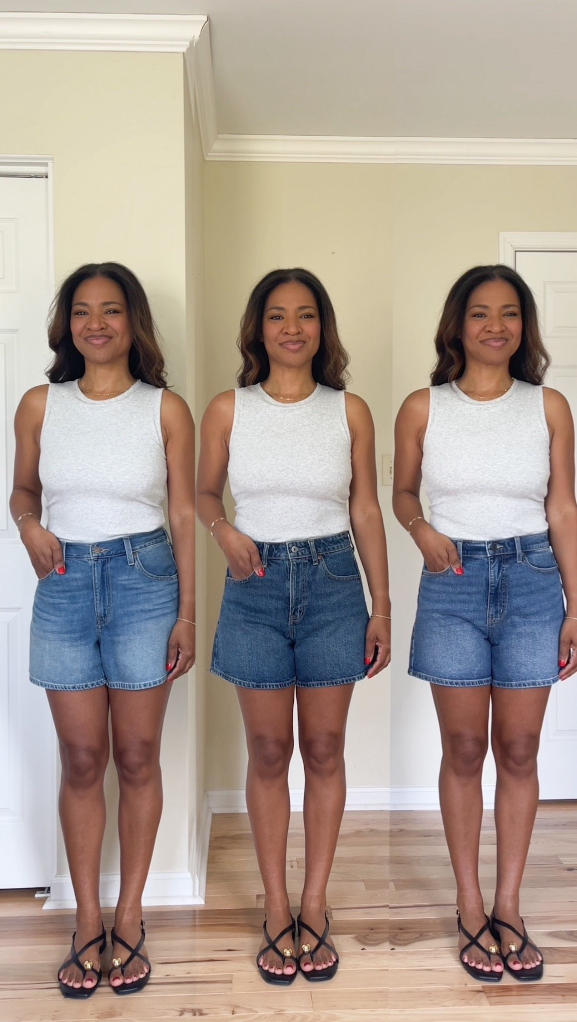 I am 5.5 and I wear a size 4 in the Walmart shorts and 27 in both Levi’s and Abercrombie in the “Curve Love” fit 
The Abercrombie medium is a slightly darker wash than the others. The Levi’s have an adjustable waist! 

#LTKOver40 #LTKgrwm #LTKootd