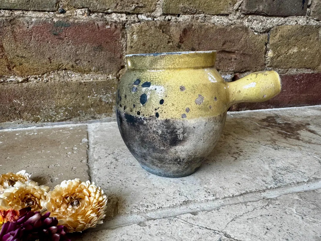 Antique French Confit Pot: Rustic Provençal Yellow, Small Earthenware Cooking Toupin Pot, Decora... | Etsy (US)