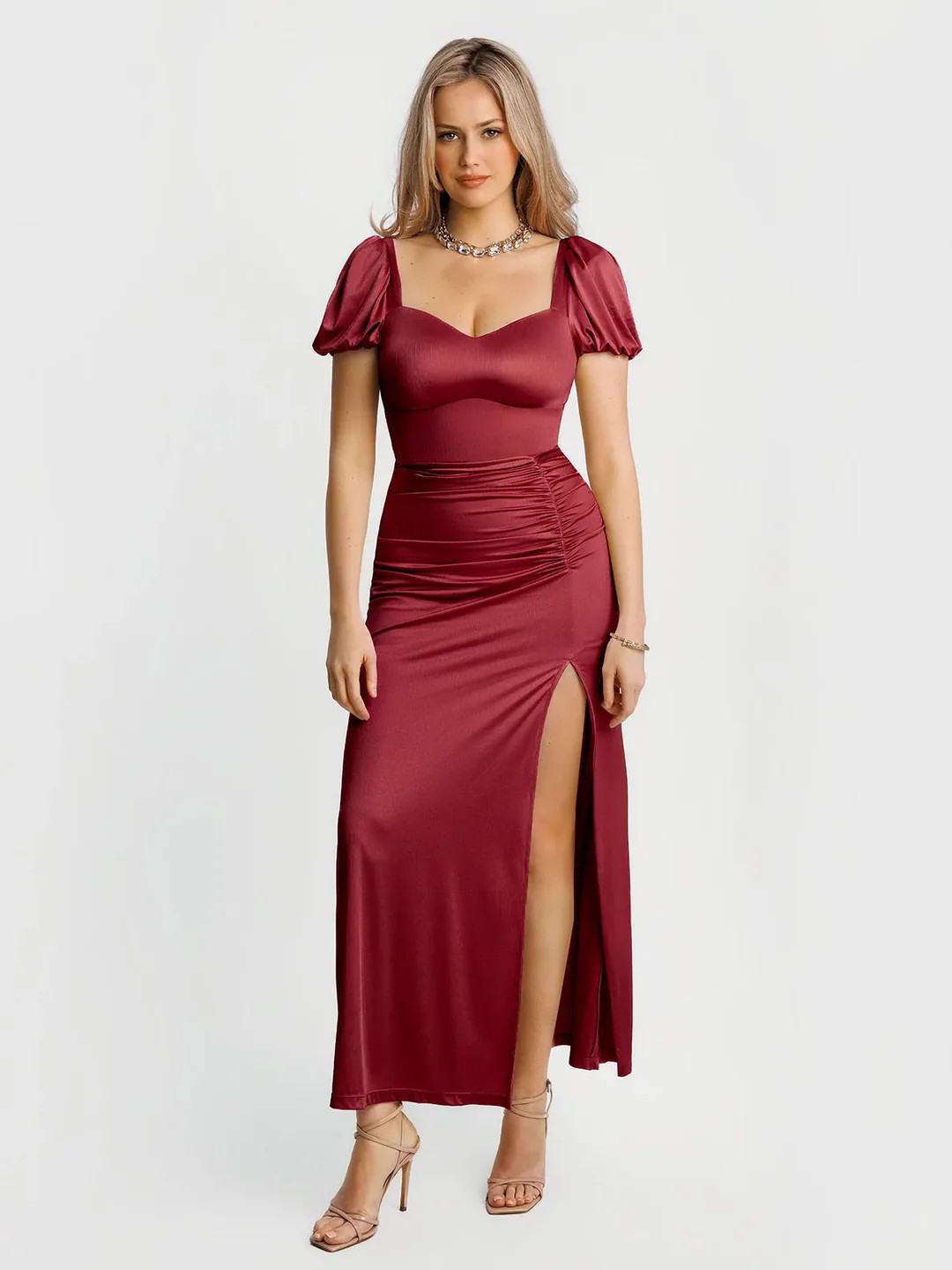 Square Neck Slimming Sculpting Maxi Dress with Sleeves | Popilush