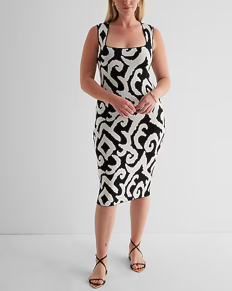 Body Contour Printed Square Neck Midi Sweater Dress | Express