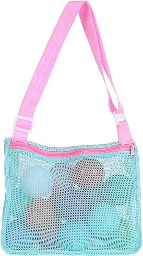 Uttpll Colorful Mesh Beach Bag Adjustable Kids Quick Dry Net Tote for Seashell Collecting Beach S... | Amazon (US)