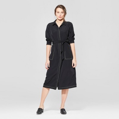 Women's Long Sleeve Collared Topstitching Midi Dress - Prologue™ Black | Target