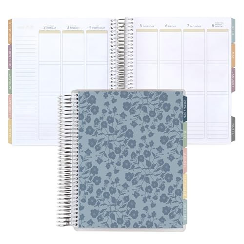 7x9 Coiled Life Planner (January 2026 - December 2026) - Bouquet Wallpaper (blue) classic cover, vertical layout, Bouquet theme, platinum coil | Amazon (US)