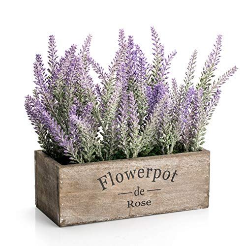 Velener Purple Artificial Lavender Flowers with Decorative Tray Wooden Box Plant Pot 9"- Faux Pla... | Amazon (US)