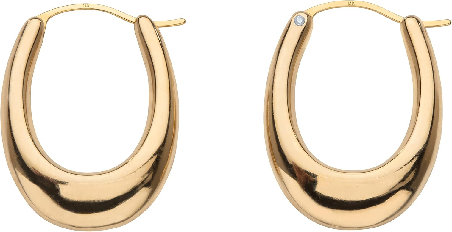 14K Yellow Gold Oval Polished Nano Diamond Resin Filled Hoop Earrings (20mm) | Amazon (US)