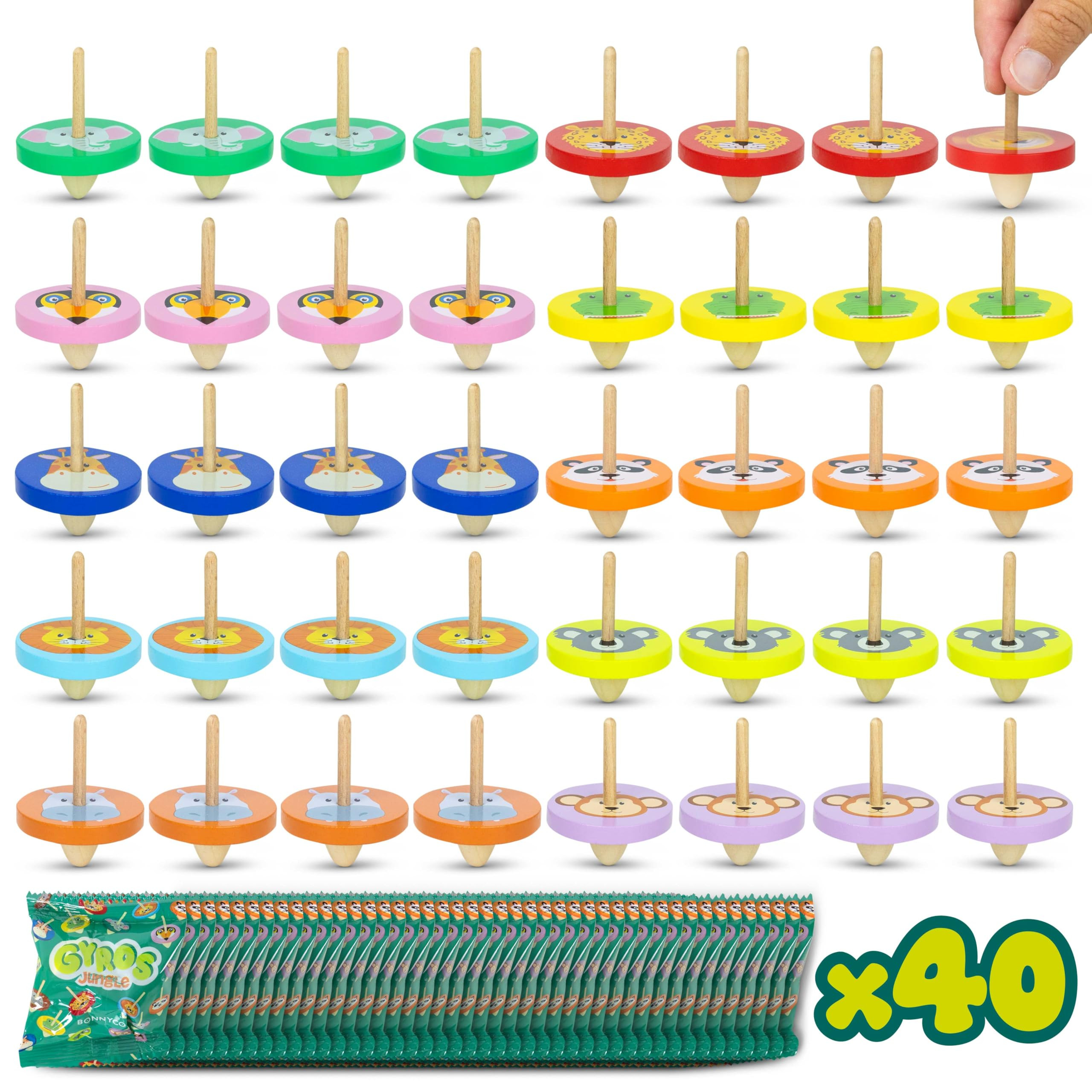 Wood Spinning Top 40 Pack Jungle Kids Party Favors - BONNYCO | Spinning Tops Goodie Bags Stuffers... | Amazon (US)