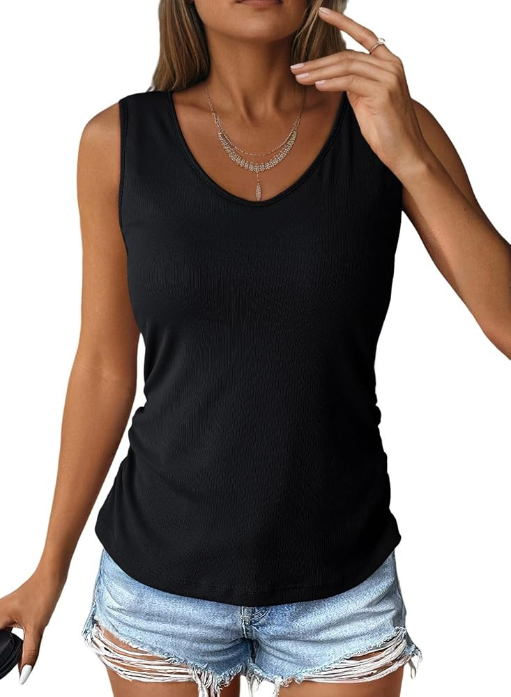 Dokotoo Tank Top with Built in Bra for Women 2026 Summer Sleeveless Tops Casual Slim Fitted V Nec... | Amazon (US)