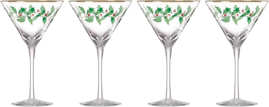 Lenox Holiday Decal 4-Piece Martini Glass Set, 4 Count (Pack of 1), Red & Green | Amazon (US)