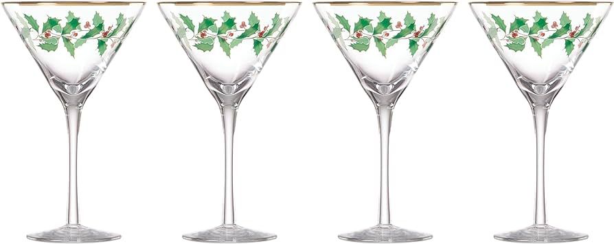 Lenox Holiday Decal 4-Piece Martini Glass Set, 4 Count (Pack of 1), Red & Green | Amazon (US)
