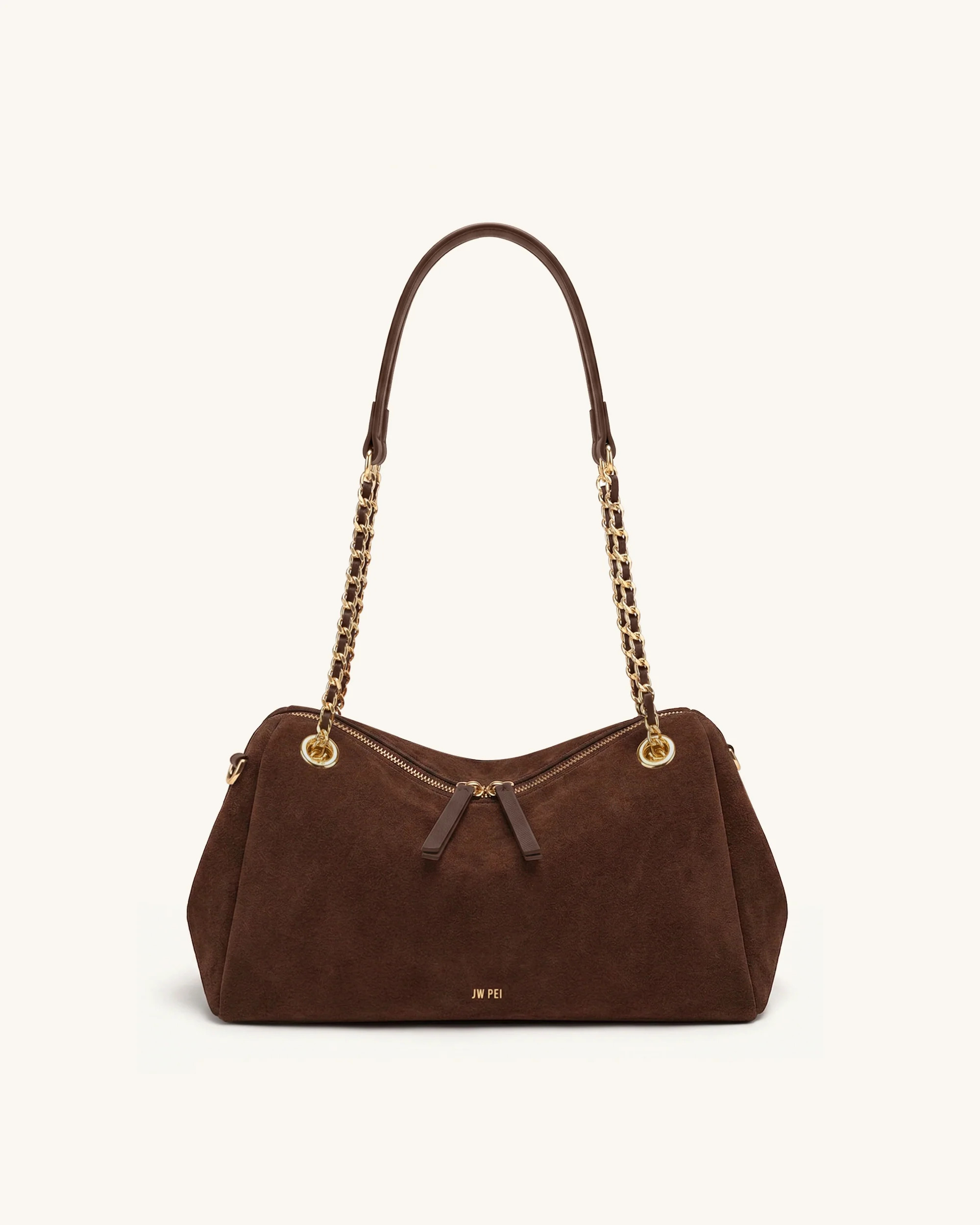 Mireya Faux Suede Chain Shoulder Bag - Dark Brown | JW PEI US