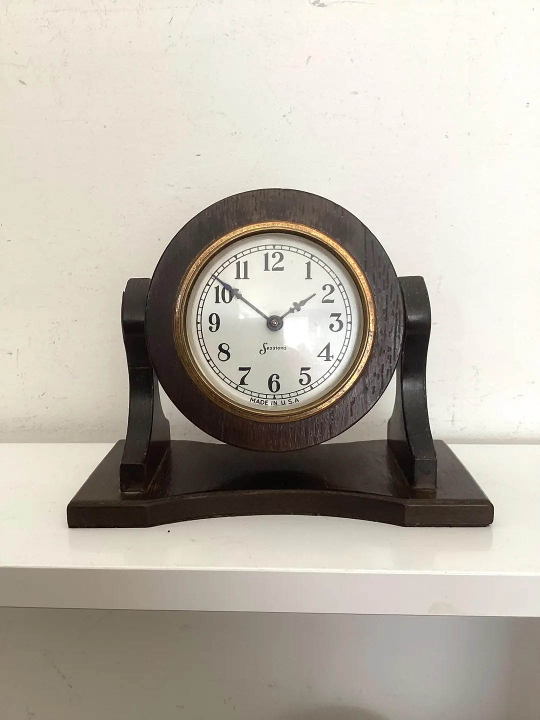 Sessions Miniature Mantle Clock. Small Vintage Round Adjustable Sessions Clock on Wooden Stand. -... | Etsy (US)